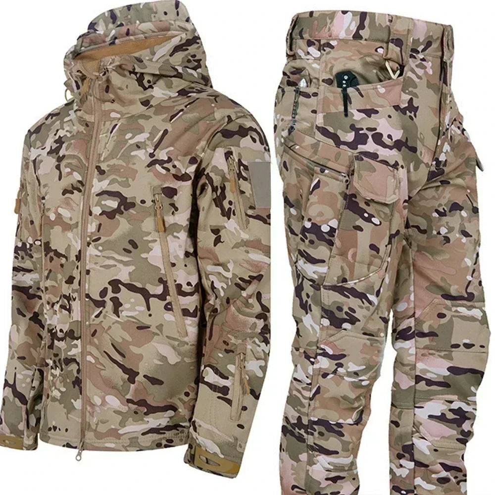Tactical Waterproof Men Camo Set Soft Shell Fleece Winter Combat Suit