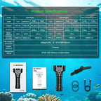 Diving Flashlight, 6000 Lumens, Rechargeable 26800 Battery, Magnetic Switch,
