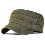 Casual Washed Cotton Flat Top Hat Adjustable Military Caps