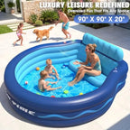 Inflatable Pool with Seats and HeadrestOversized Pool for Adults and kids
