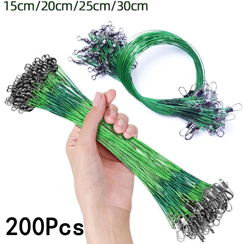 Super Strong Steel Fishing Line Steel Wire Leader with Rotating Snaps