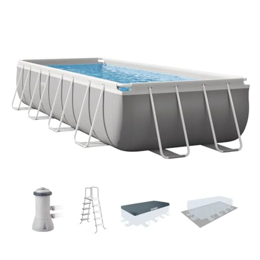 16ft x 8ft x 42in Rectangular Above Ground Swimming Pool Set with Prism Frame and 1000 GPH Cartridge Filter Pump - Premium Stee