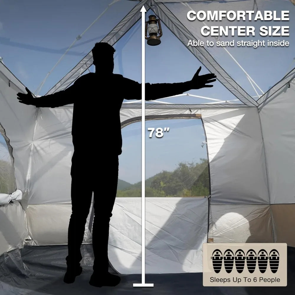 Pop Up  Tent for 10x10ft & 10x20ft, Converts to Camping Shelter, Fits 4-6 Person