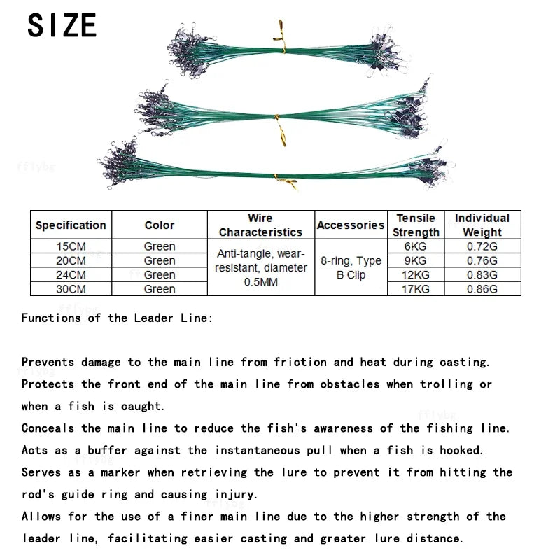 Super Strong Steel Fishing Line Steel Wire Leader with Rotating Snaps