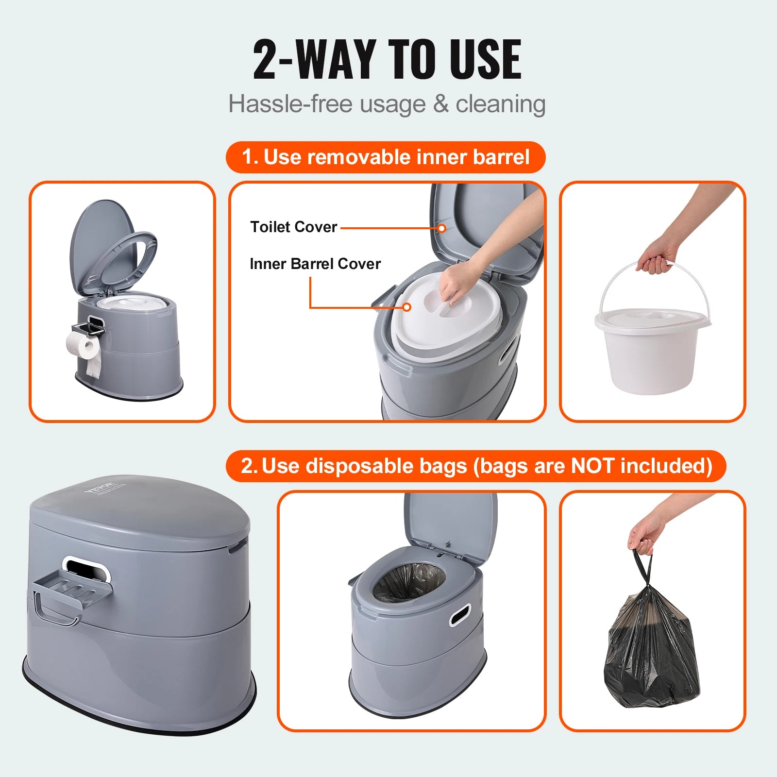 Portable Toilet for Camping Porta Potty with 1.3G Detachable Inner Bucket