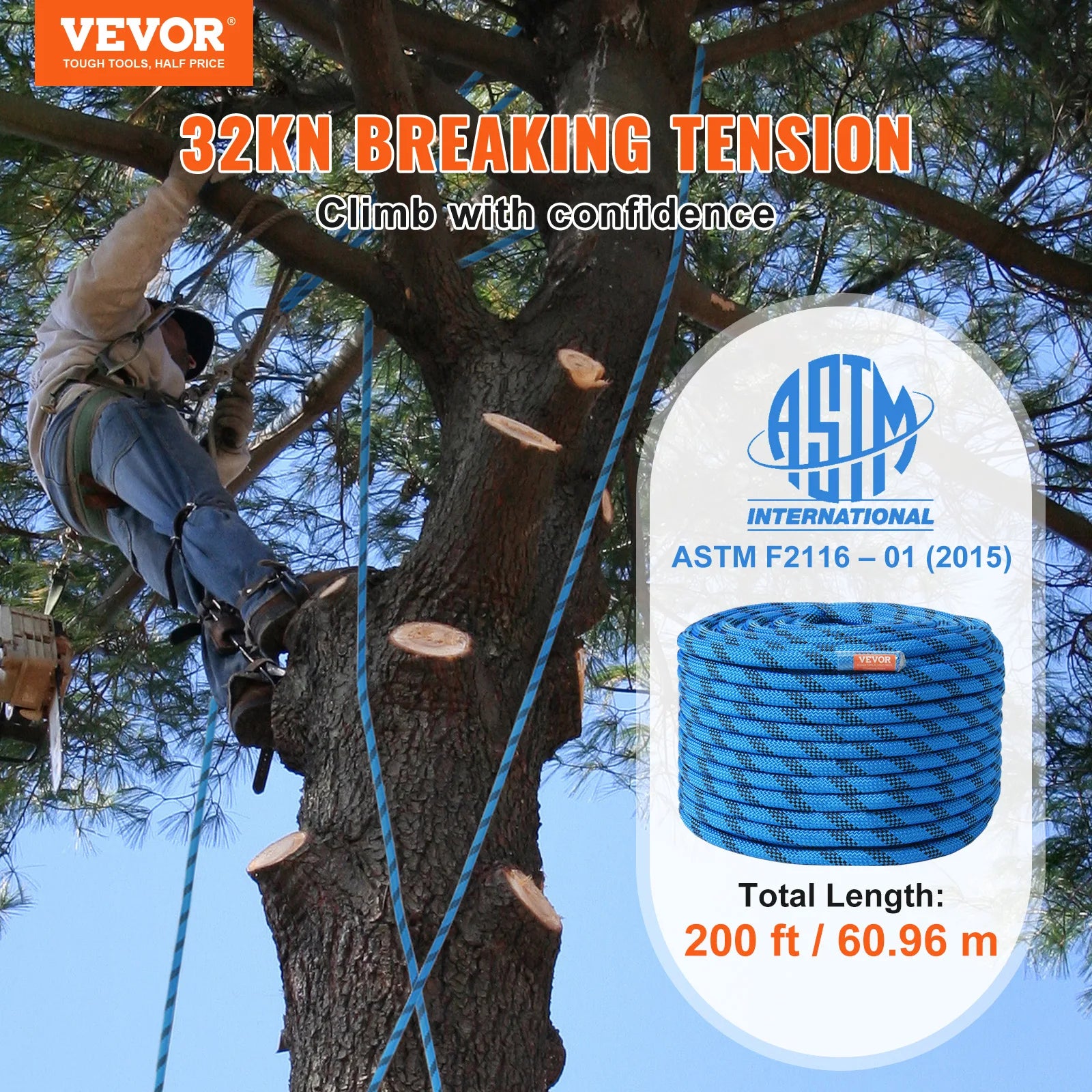 12.7mm Static Climbing Rope 125/150/200ft Outdoor Rock Climbing Rope
