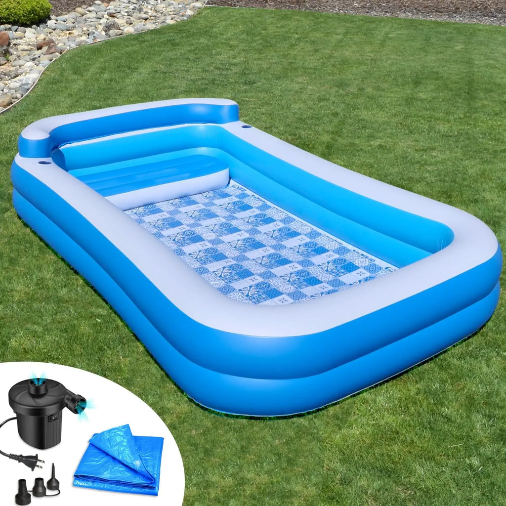10ft x 6ft Inflatable Pool with Bench, Pump & Tarp Included