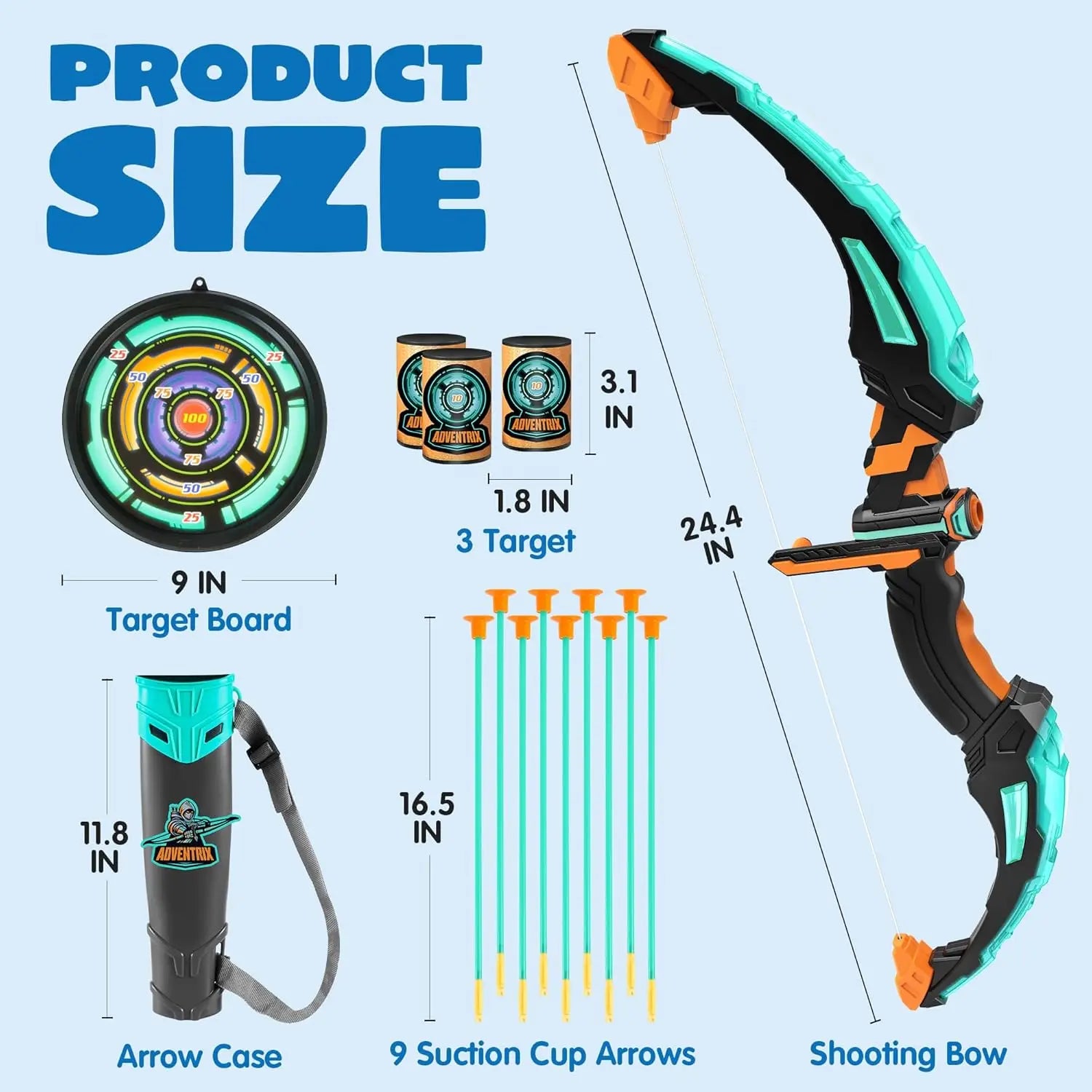 Kids Bow and Arrow Set LED Light Up Archery Toy With 9 Suction Cup Arrows