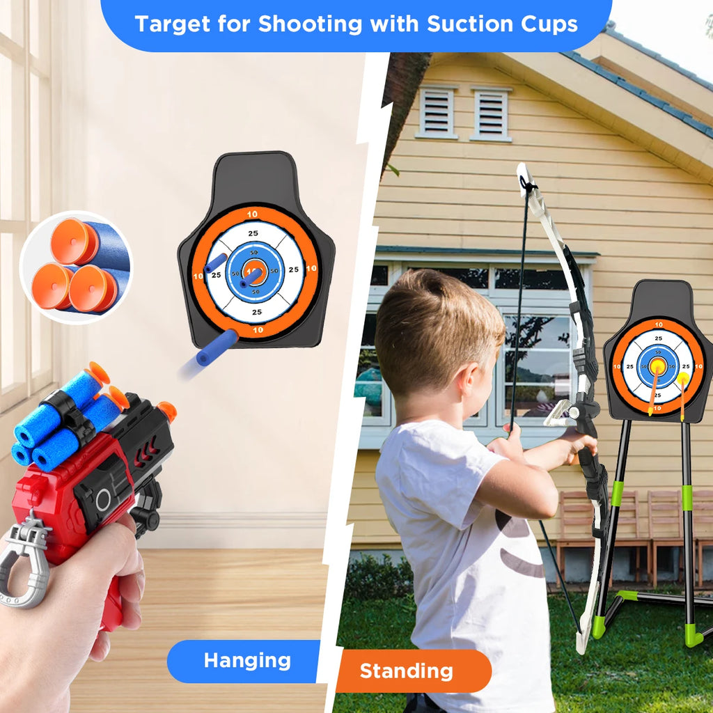2X Bow Arrow + Guns Toy For Kids Night-Light Archery Stand