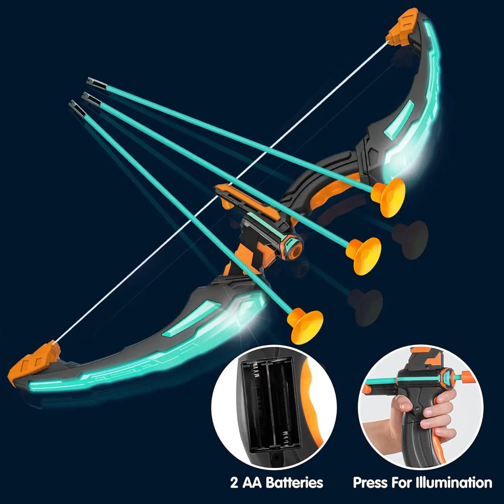 Kids Bow and Arrow Set LED Light Up Archery Toy With 9 Suction Cup Arrows
