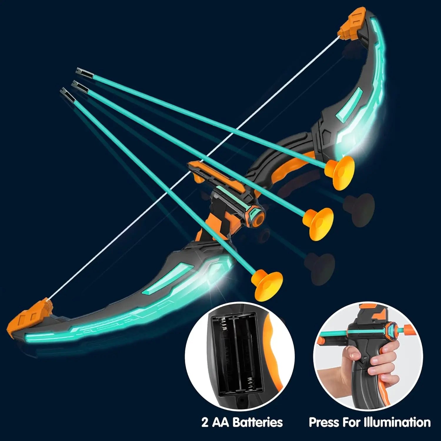 Kids Bow and Arrow Set LED Light Up Archery Toy With 9 Suction Cup Arrows