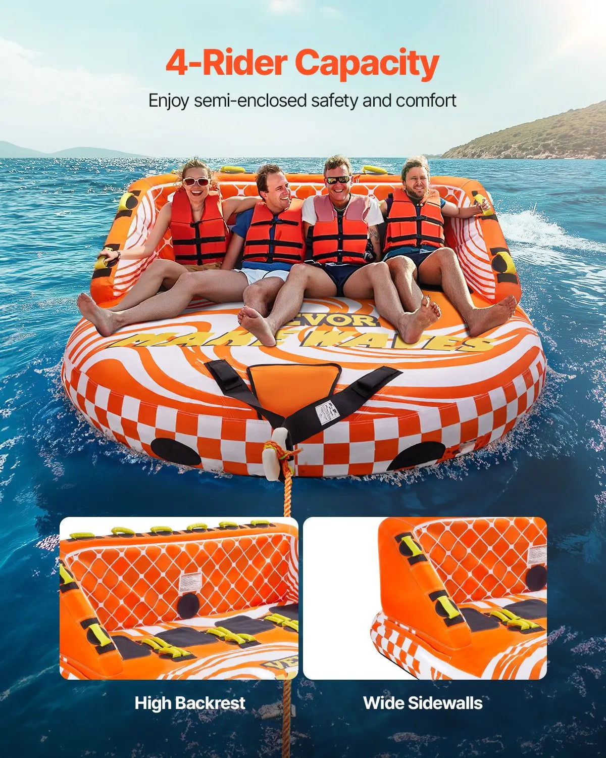 Towable Tube For Boating, 1-4 Riders Inflatable Boat Tubes And Towables,