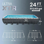 Ultra XTR 24 ft x 12 ft 52 in Above Ground Pool Set, Rectangular Swimming Pool with Sand Pump, Saltwater System, Maintenance Kit