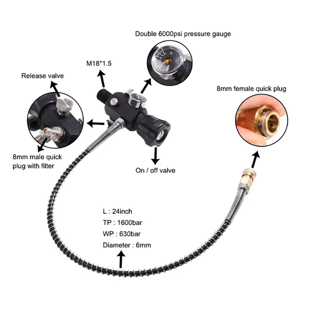 TUXING 300Bar 3L Carbon Fiber Cylinder with 6000PSI Dual Gauge Inflation Valve