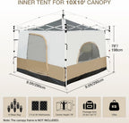 Pop Up  Tent for 10x10ft & 10x20ft, Converts to Camping Shelter, Fits 4-6 Person