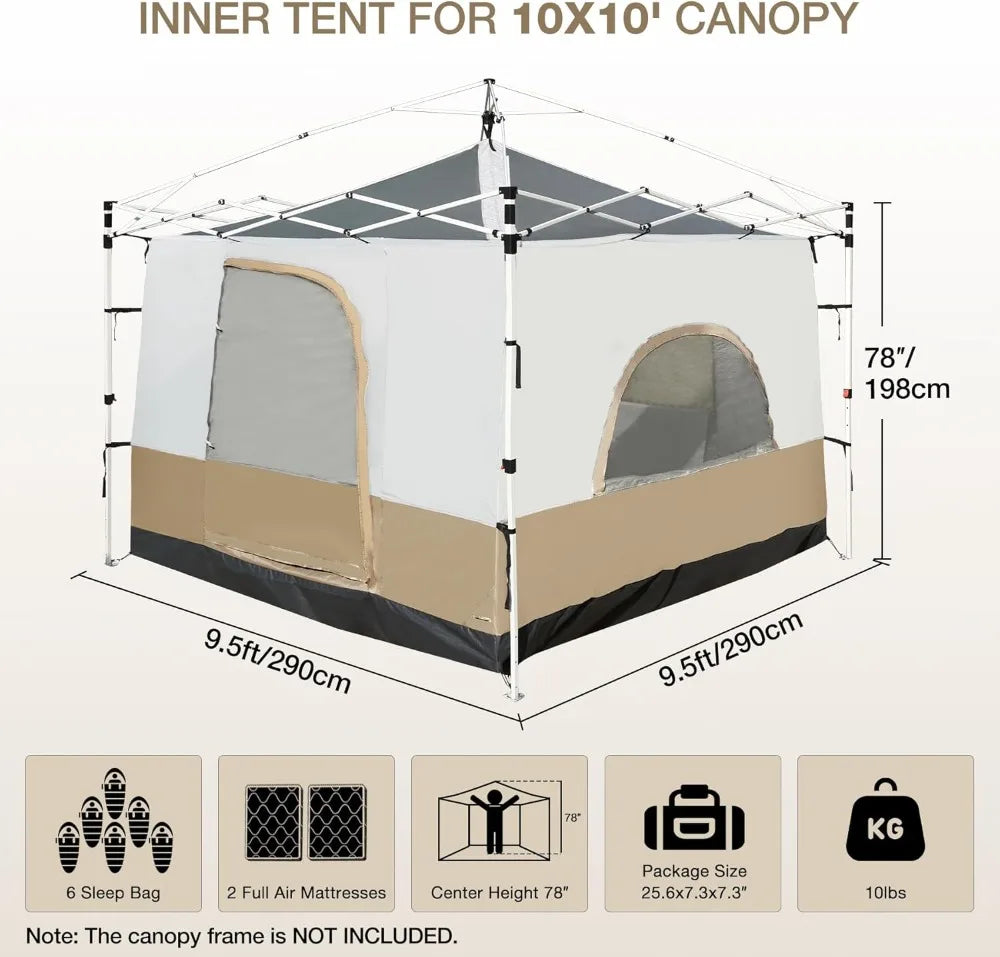 Pop Up  Tent for 10x10ft & 10x20ft, Converts to Camping Shelter, Fits 4-6 Person