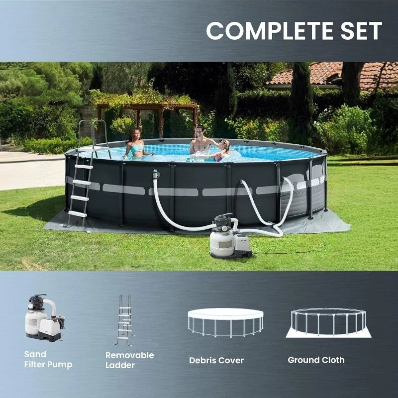 18ft x 52in Above Ground Swimming Pool Set with Sand Filter Pump and Deluxe Vacuum Cleaner