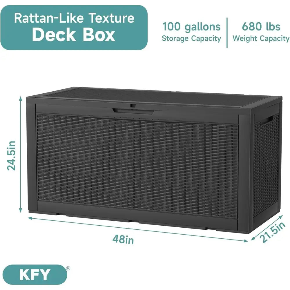 UV-Resistant 100 Gallon Outdoor Storage Box for Deck, Patio, and Pool (Black)