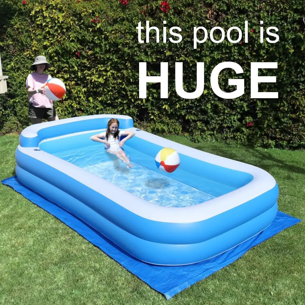 10ft x 6ft Inflatable Pool with Bench, Pump & Tarp Included