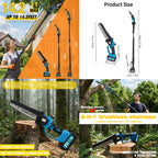 XYSD 2-in-1Cordless Pole Saw&Mini Chainsaw,6"&8"Electric Tree Trimmer with Extension Pole, Handheld Chain Saw for Branch Cutting