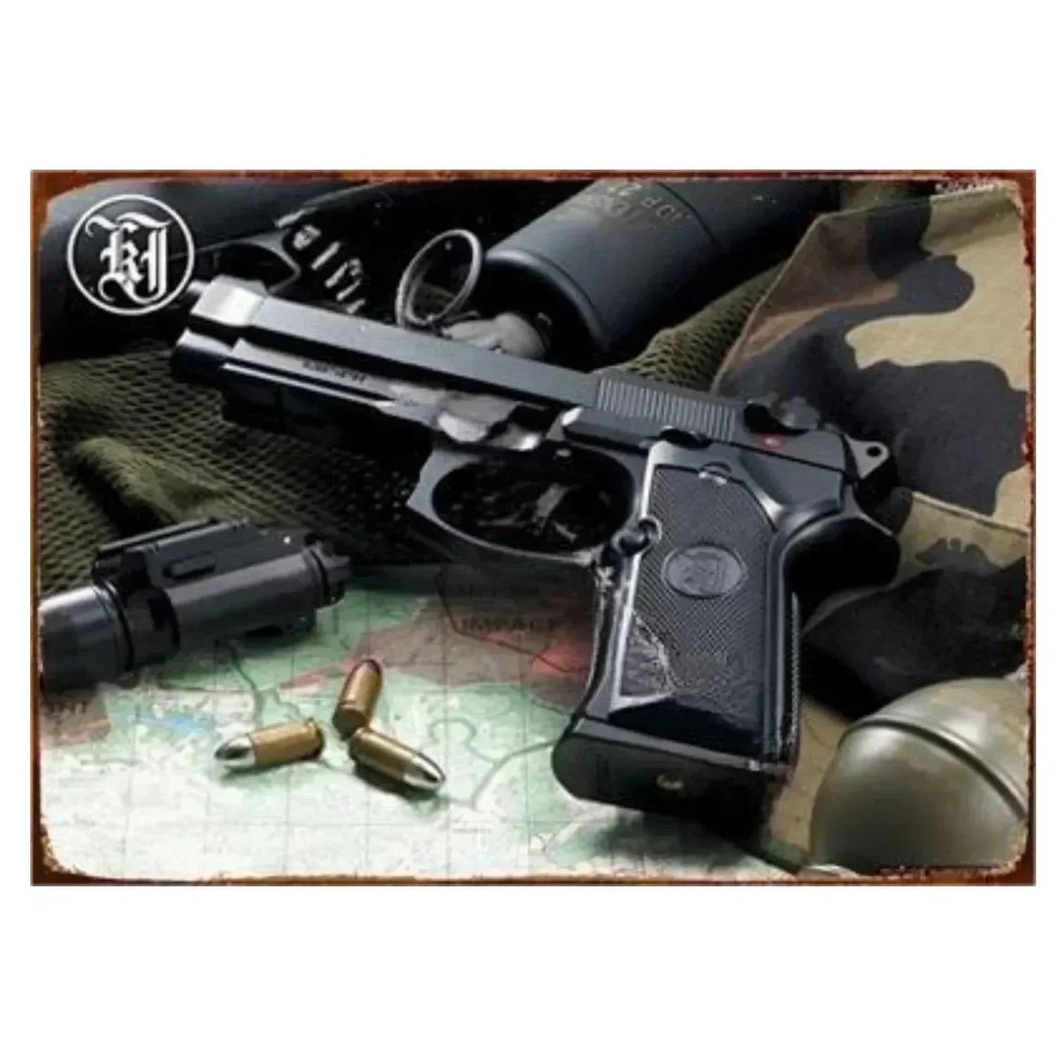 2D Metal Decor Exquisitely Designed Pisto Embodying Military Sophistication, T