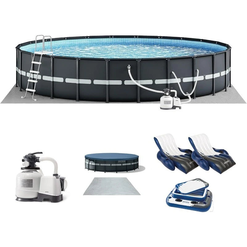 18ft x 52in Above Ground Swimming Pool Set with Sand Filter Pump and Deluxe Vacuum Cleaner