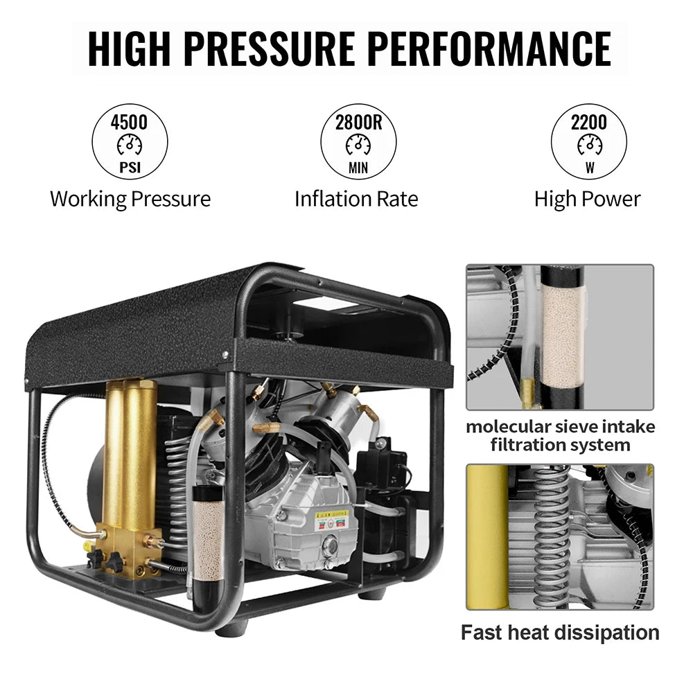 300Bar PCP Air Compressor With Double Filtration Auto-Stop Compressor
