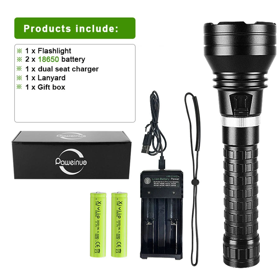 10000LM Powerful XHP360 Diving Flashlight  High Power LED Flashlights