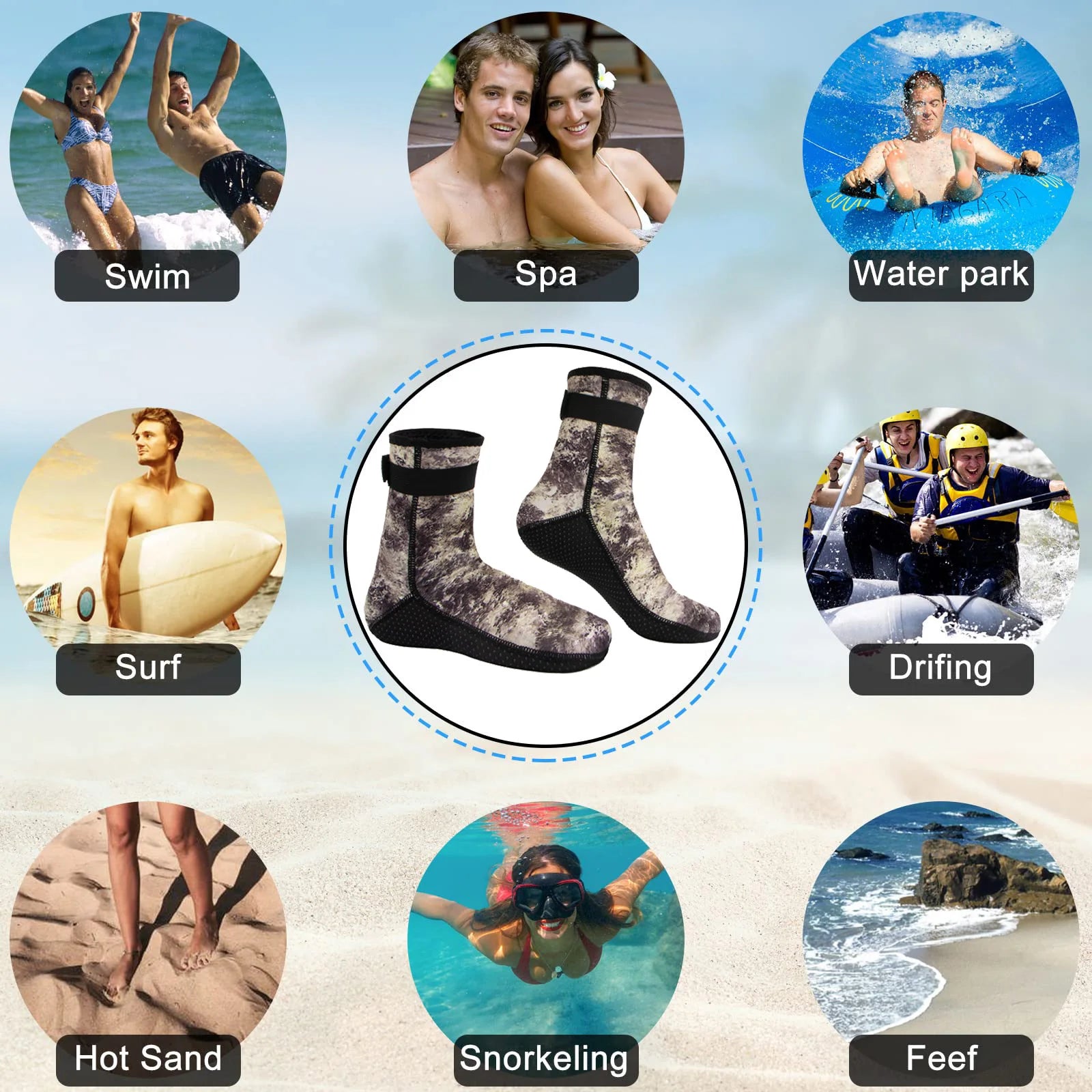 3mm Neoprene Water Socks Diving Sock Anti-Slip Wetsuit Shoes