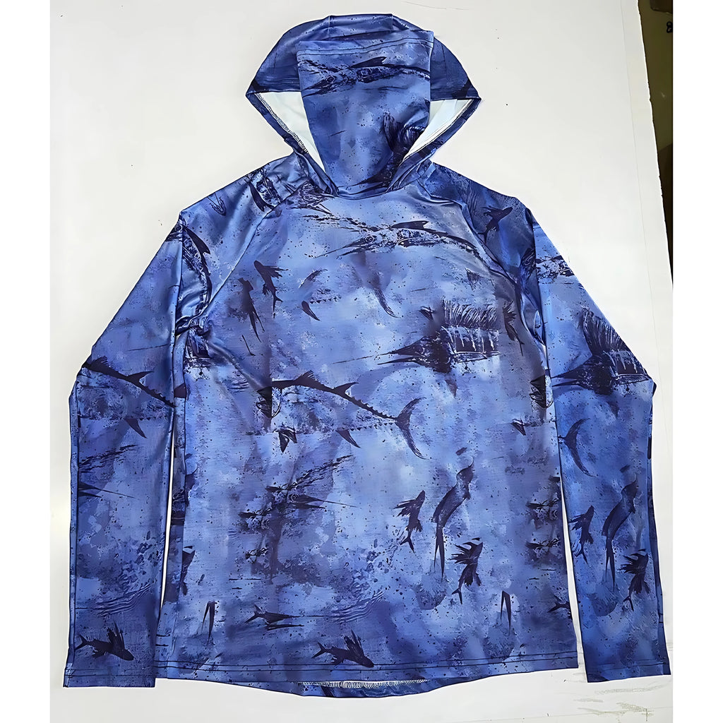 Long-sleeved T-shirt for Men - Sunscreen Hooded Jacket - Protective Face Mask - One-piece Long-sleeved Jacket