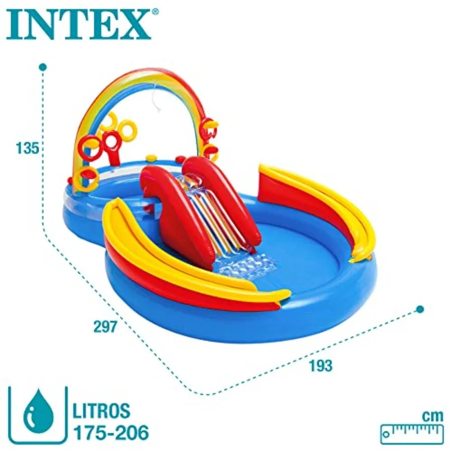 9.75 Foot x 6.3 Foot x 53 Inch Multicolor Rainbow Slide Inflatable Pool with Water Slide