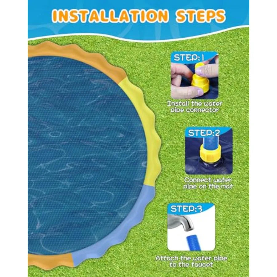 Splash Pad for and kids Dogs 124in Non-Slip Sprinkler Mat