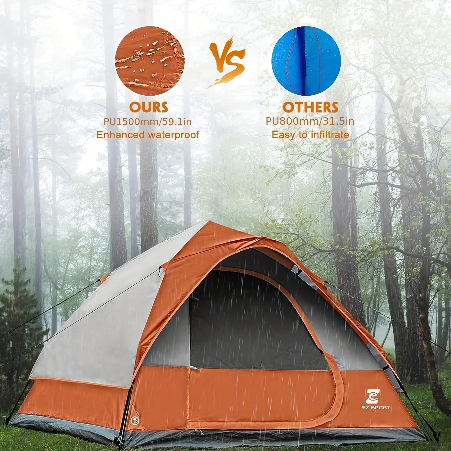 Pop Up Camping Tent - 4 Person Instant Easy Set Up Tent with Removable Rain Fly,