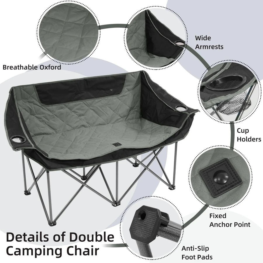 Double Camping Chair, 2 Person Oversized Loveseat for Adults,