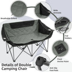 Double Camping Chair, 2 Person Oversized Loveseat for Adults,