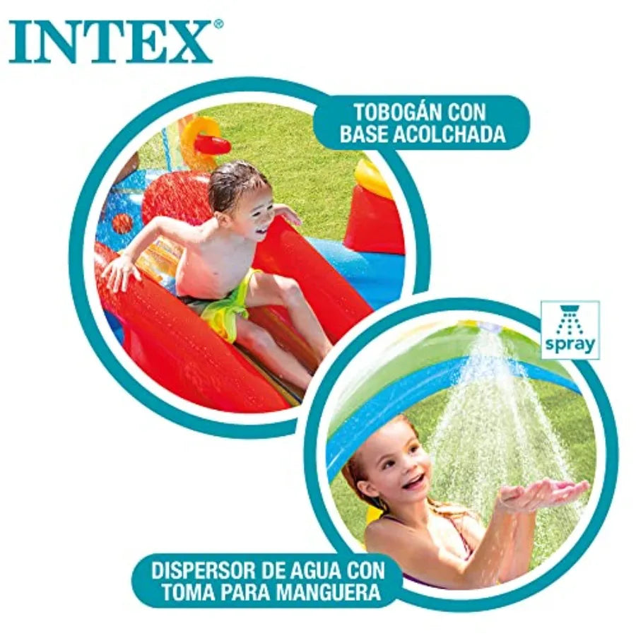 9.75 Foot x 6.3 Foot x 53 Inch Multicolor Rainbow Slide Inflatable Pool with Water Slide