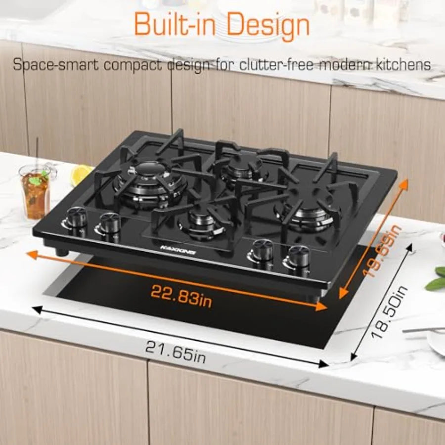 Black 24 Inch Gas Cooktop for kitchen use  dual fuel natural gas propane 4 burner
