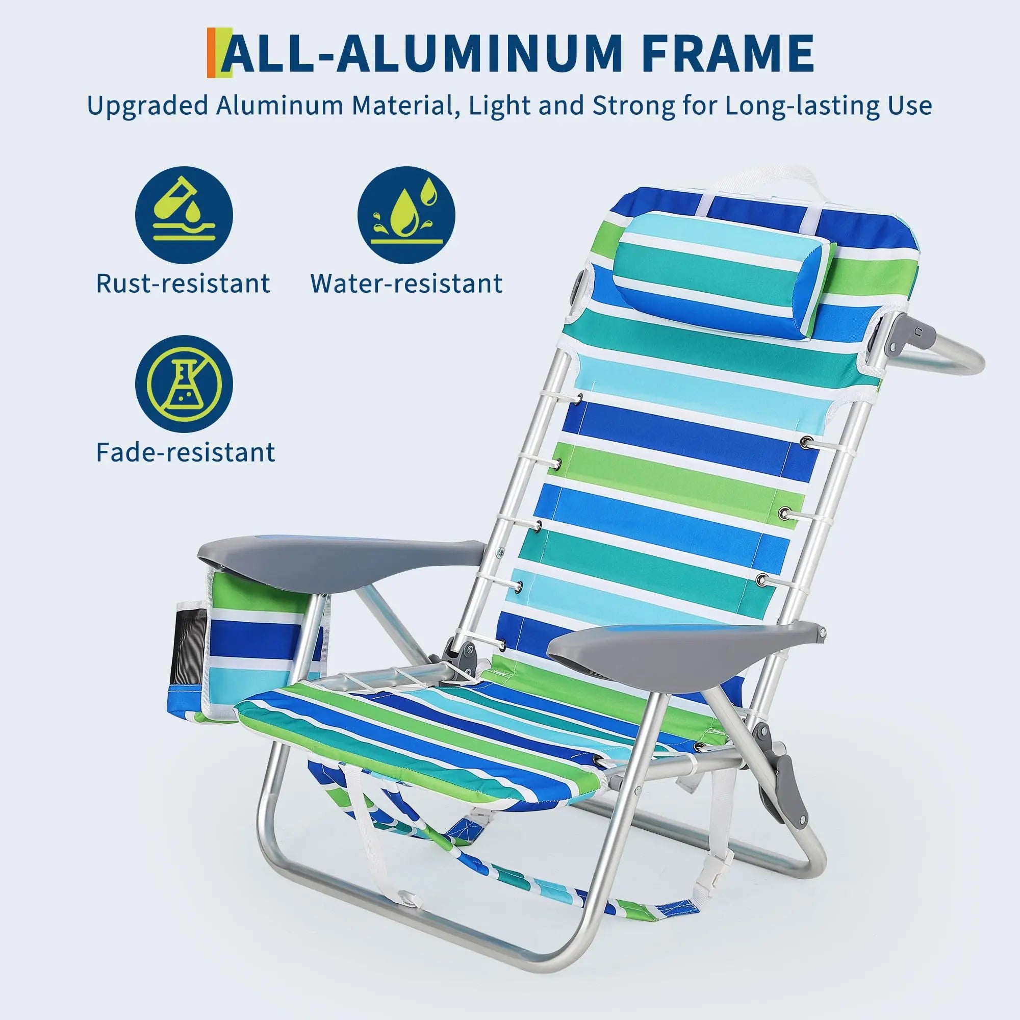 Set of 2 Outdoor Folding Chairs, 600D Oxford Reclining Lounge Backpack Seating with Pillows Cup Holder for Beach Fishing Camping
