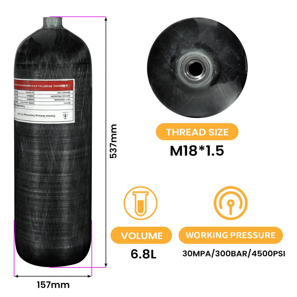 4500Psi 300Bar 6.8L Carbon Fiber Cylinder High Pressure Air Tank