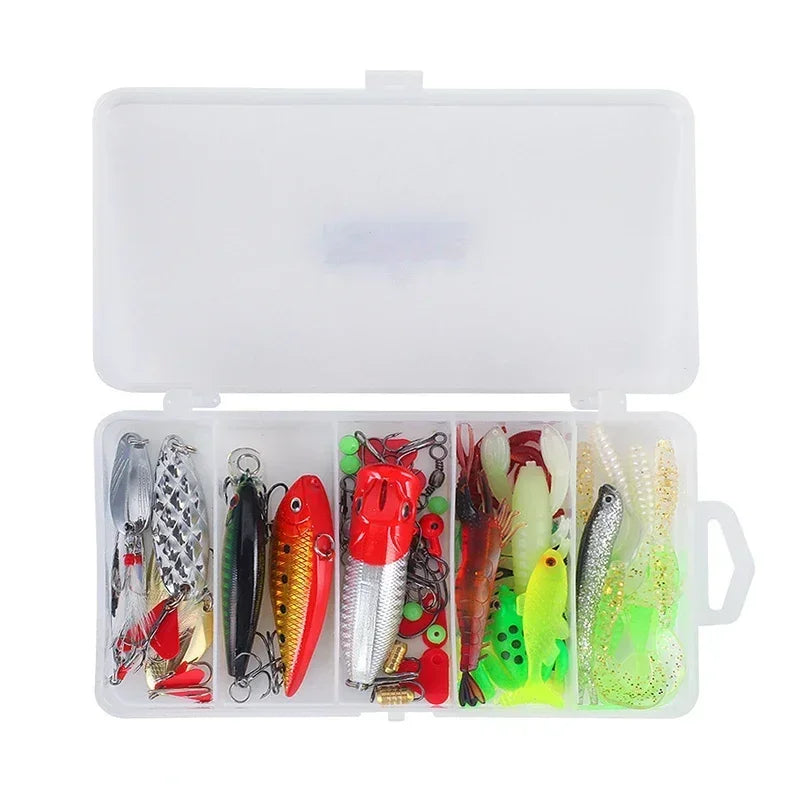 New Hybrid 78Piece Fishing Lure Set Hard and Soft Lure Kit Minnow Metal Lure SpoonsTackle Accessory Box For Bass Pike Crankbaits