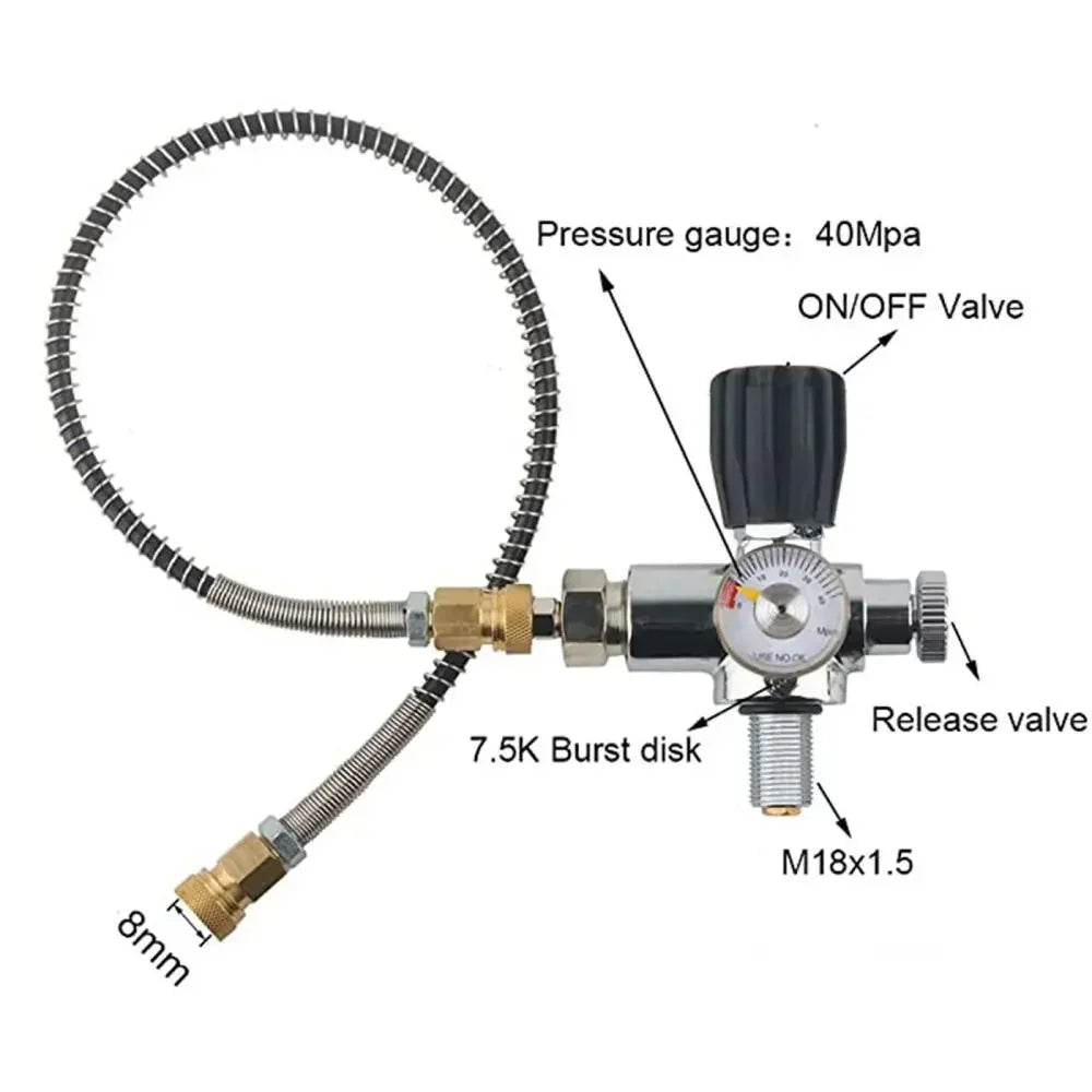 TUXING 4500psi 6.8L Carbon Fiber Cylinder with Fill Station Regulating Valve 300Bar High Pressure HPA Cylinder for Scuba Diving