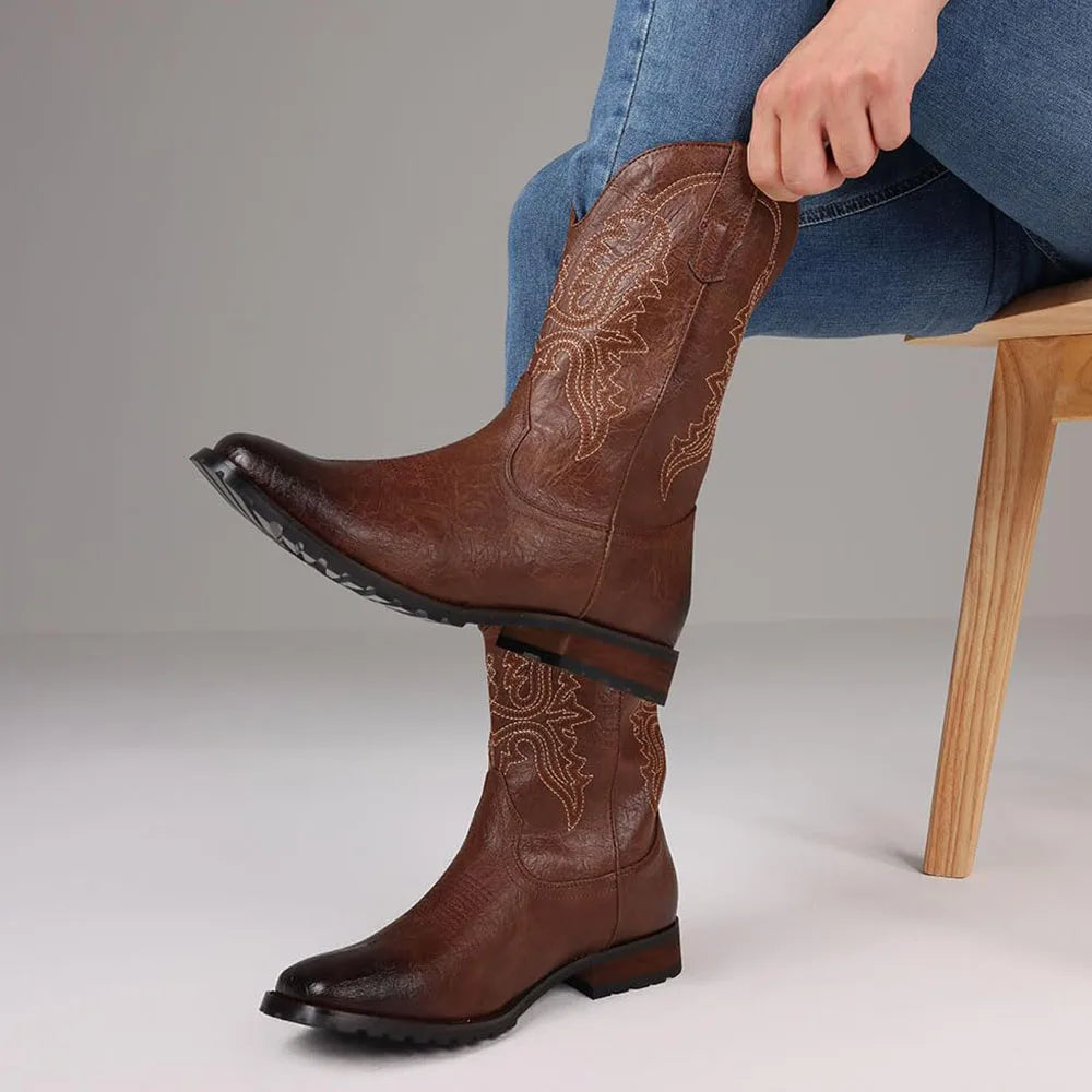 Plus size 12.5 New Fashion Retro Square Toe Neutral Cowboy Boot