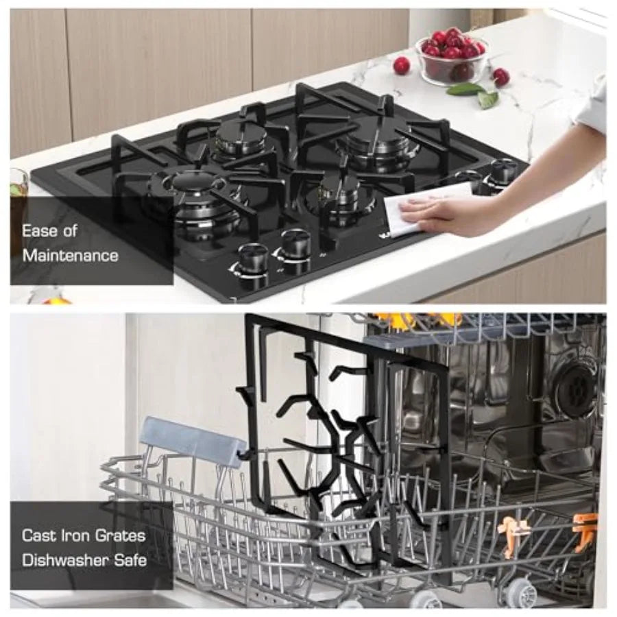 Black 24 Inch Gas Cooktop for kitchen use  dual fuel natural gas propane 4 burner