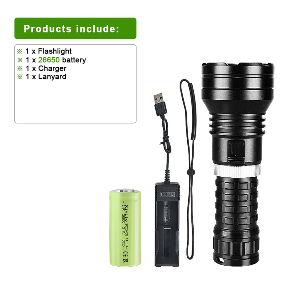 10000LM Powerful XHP360 Diving Flashlight  High Power LED Flashlights