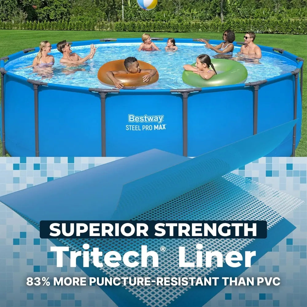 15’ x 48" Above Ground Pool, Round Metal Frame Swimming Pool for Backyard, Blue, Pool ONLY,