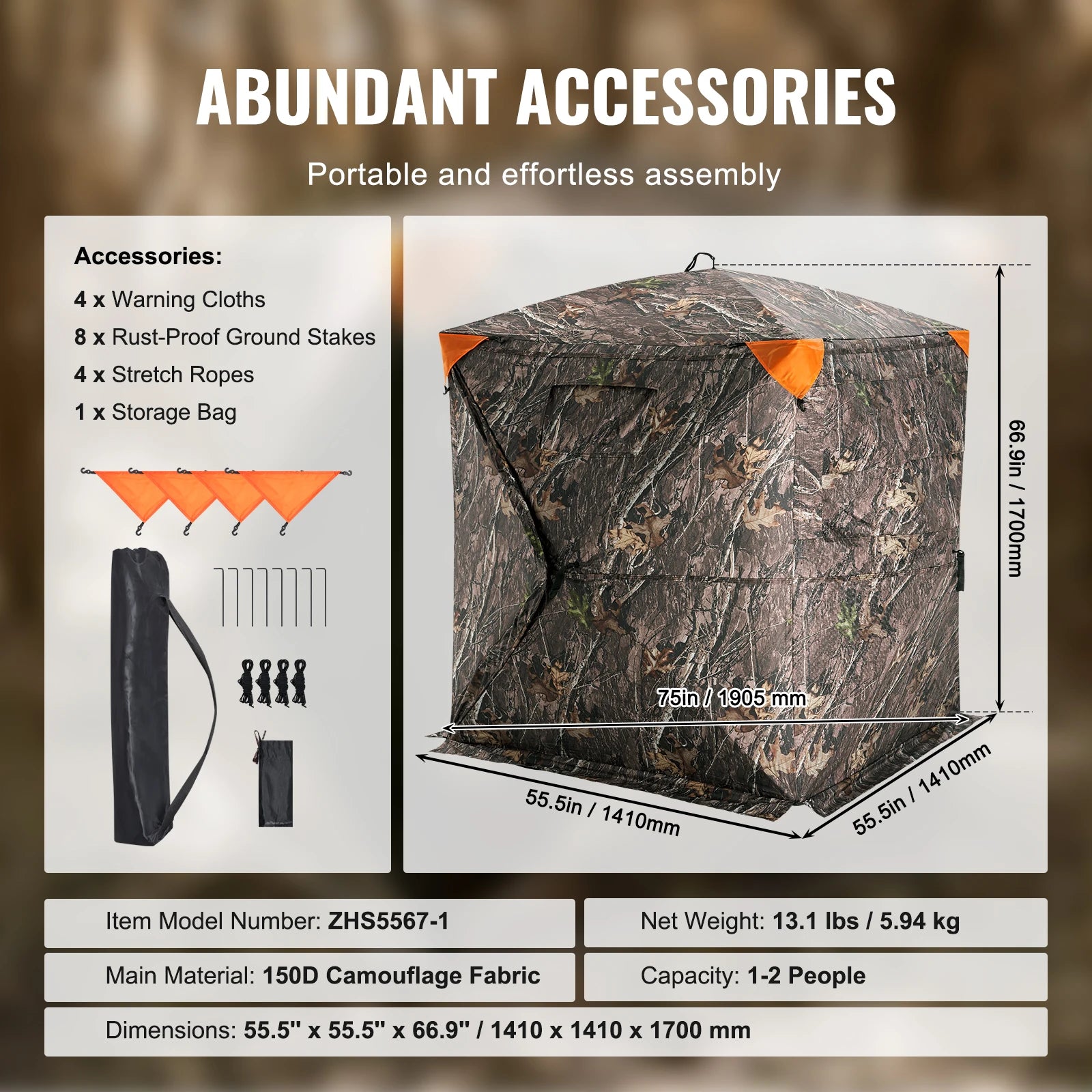Hunting Blind  270° See Through Ground Blind 1-2 Person for Hunting