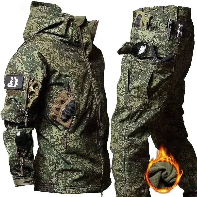 Tactical Waterproof Men Camo Set Soft Shell Fleece Winter Combat Suit