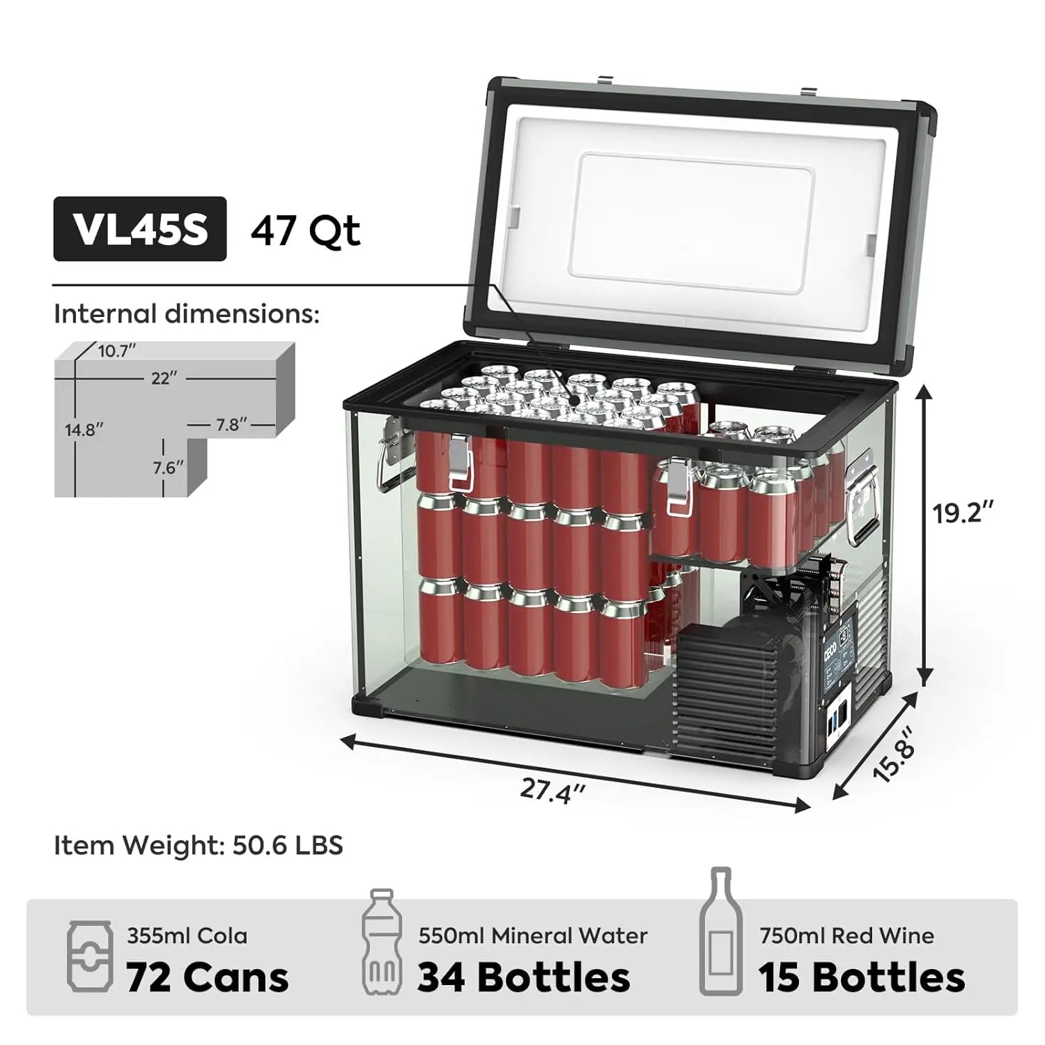 VL45 Portable Refrigerator with SECOP Compressor DC 12/24V, AC 110-240V,,