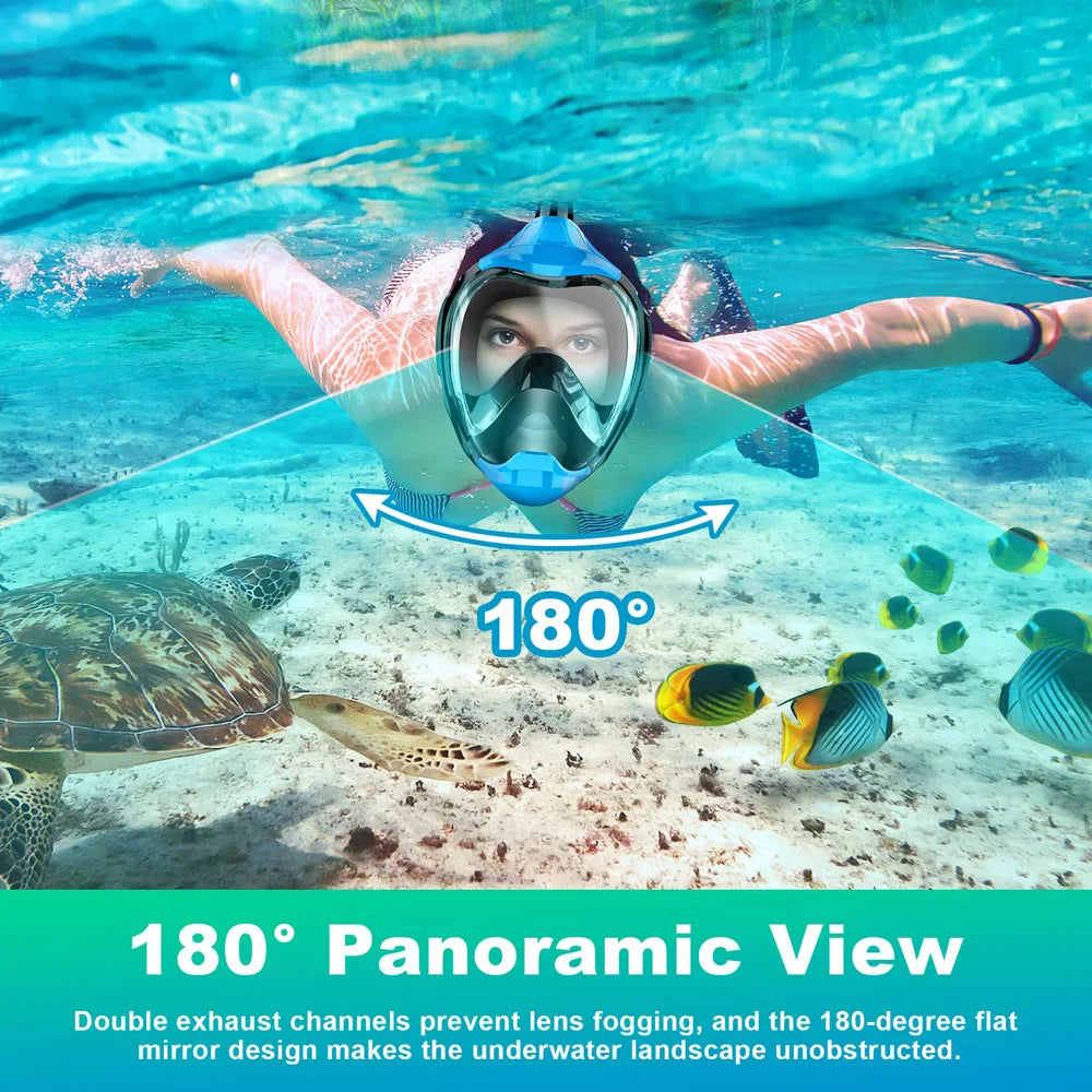 Full Face Snorkel Mask with Latest Dry Top Breathing System Detachable Camera Mount