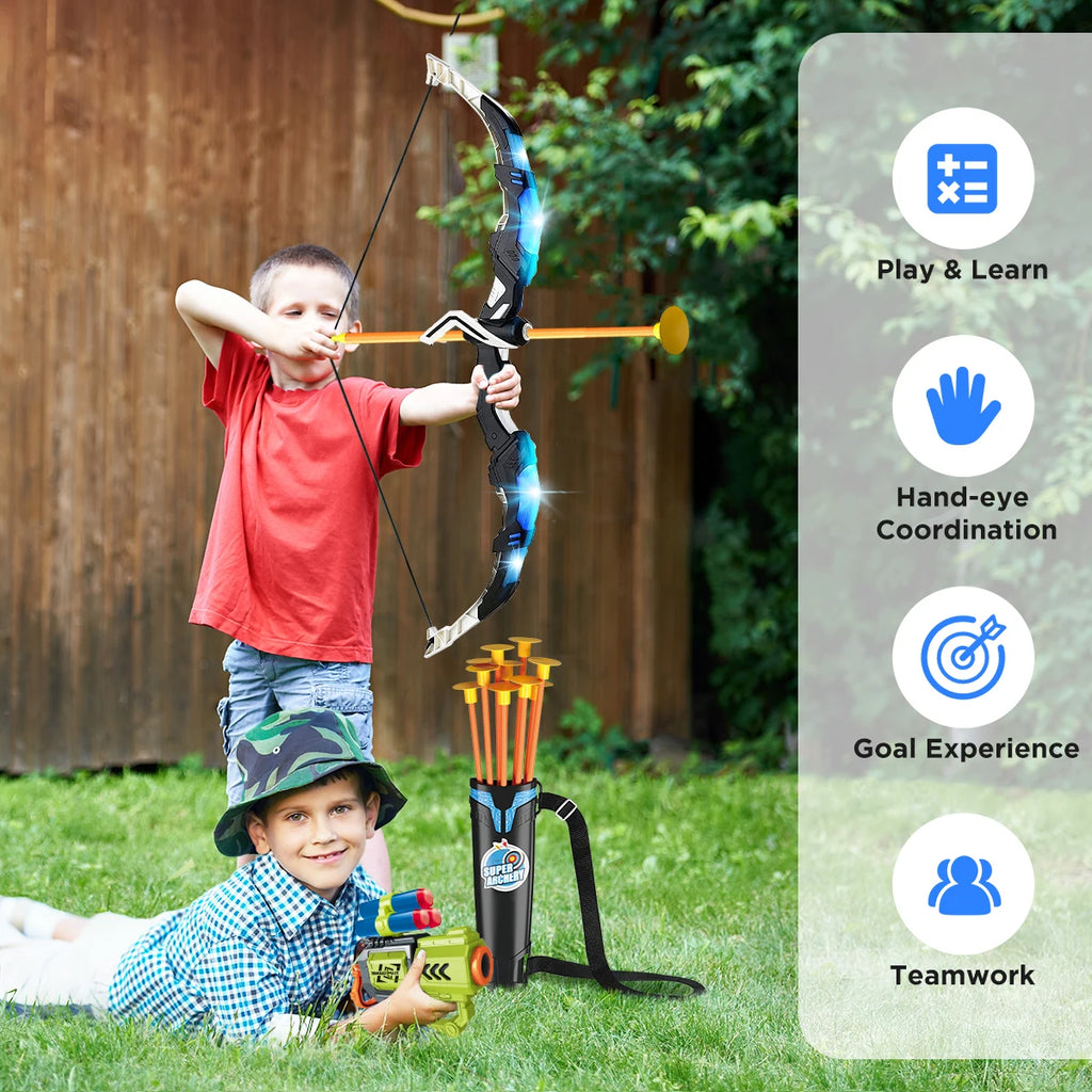 2X Bow Arrow + Guns Toy For Kids Night-Light Archery Stand